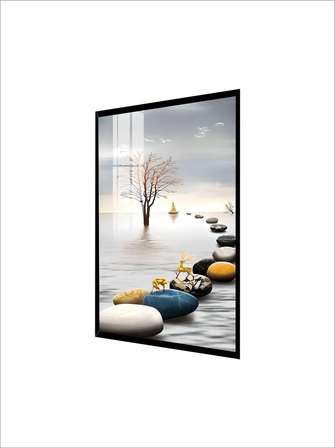 Golden Circle Of Light Nordic Abstract Auspicious Wall Art Fine Art Canvas Prints Modern Skyscraper Format Pictures For Luxury Living Room Wall Decor