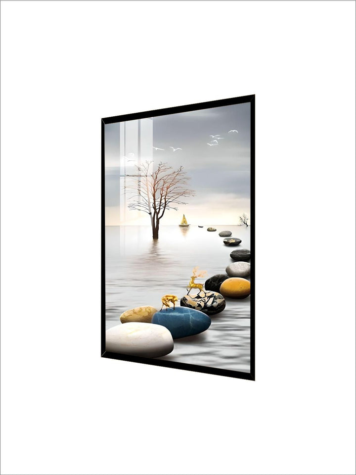 Golden Circle Of Light Nordic Abstract Auspicious Wall Art Fine Art Canvas Prints Modern Skyscraper Format Pictures For Luxury Living Room Wall Decor