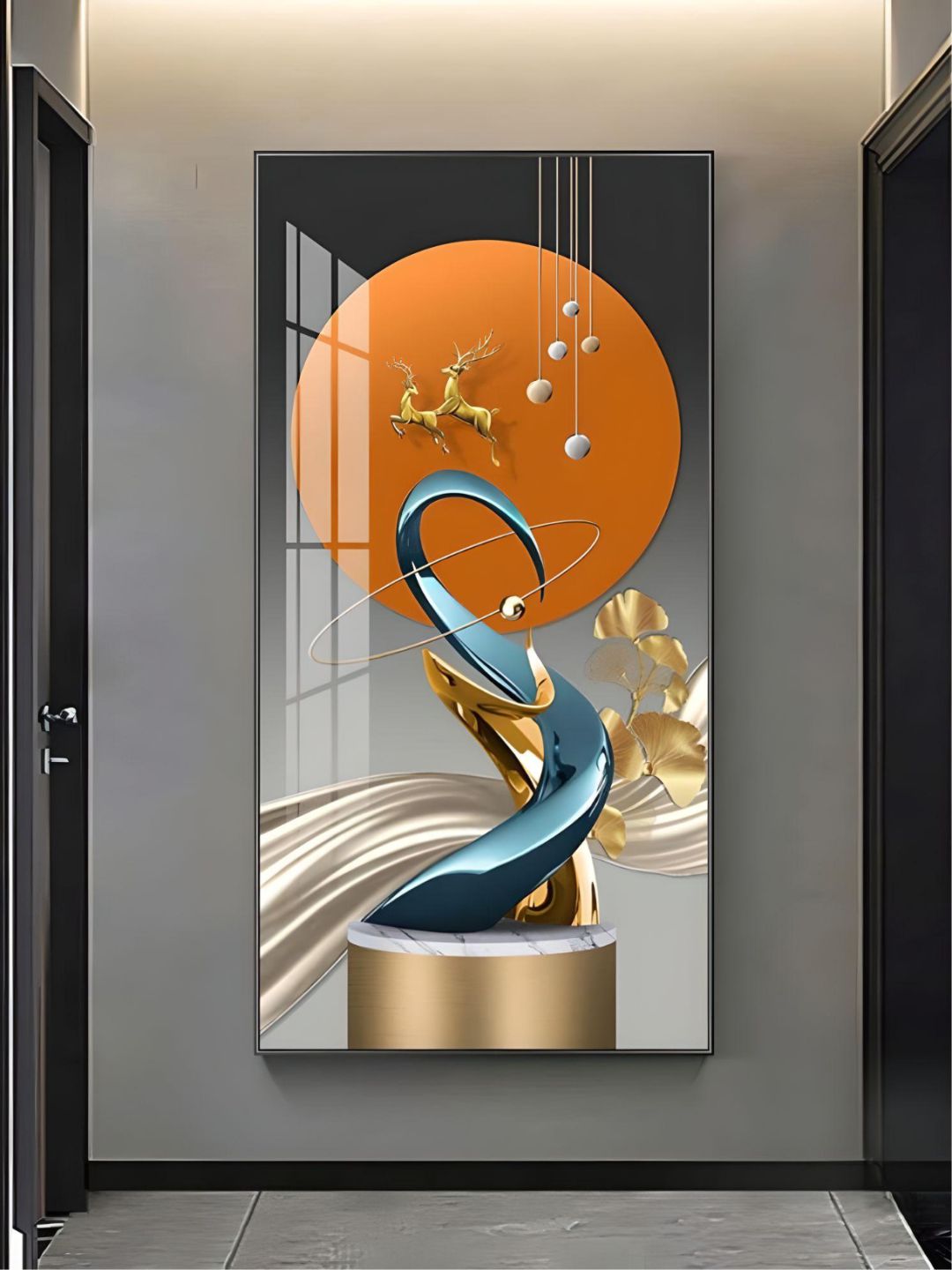 Golden Circle Of Light Nordic Abstract Auspicious Wall Art Fine Art Canvas Prints Modern Skyscraper Format Pictures For Luxury Living Room Wall Decor