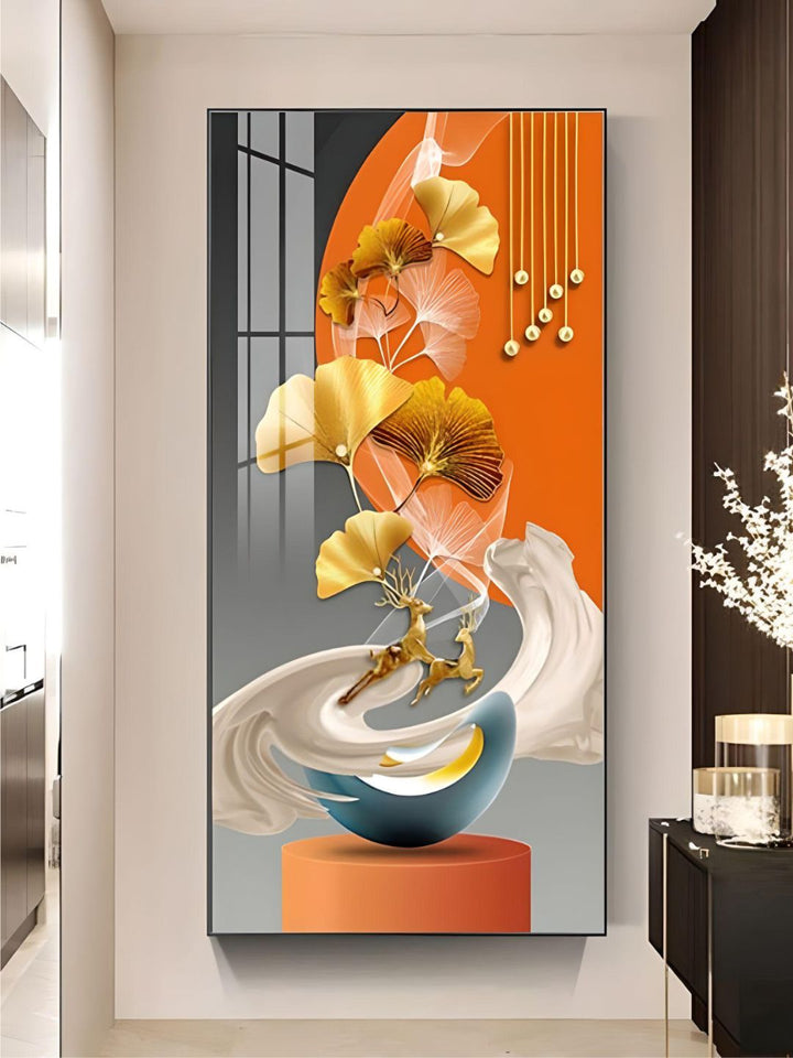 Golden Circle Of Light Nordic Abstract Auspicious Wall Art Fine Art Canvas Prints Modern Skyscraper Format Pictures For Luxury Living Room Wall Decor