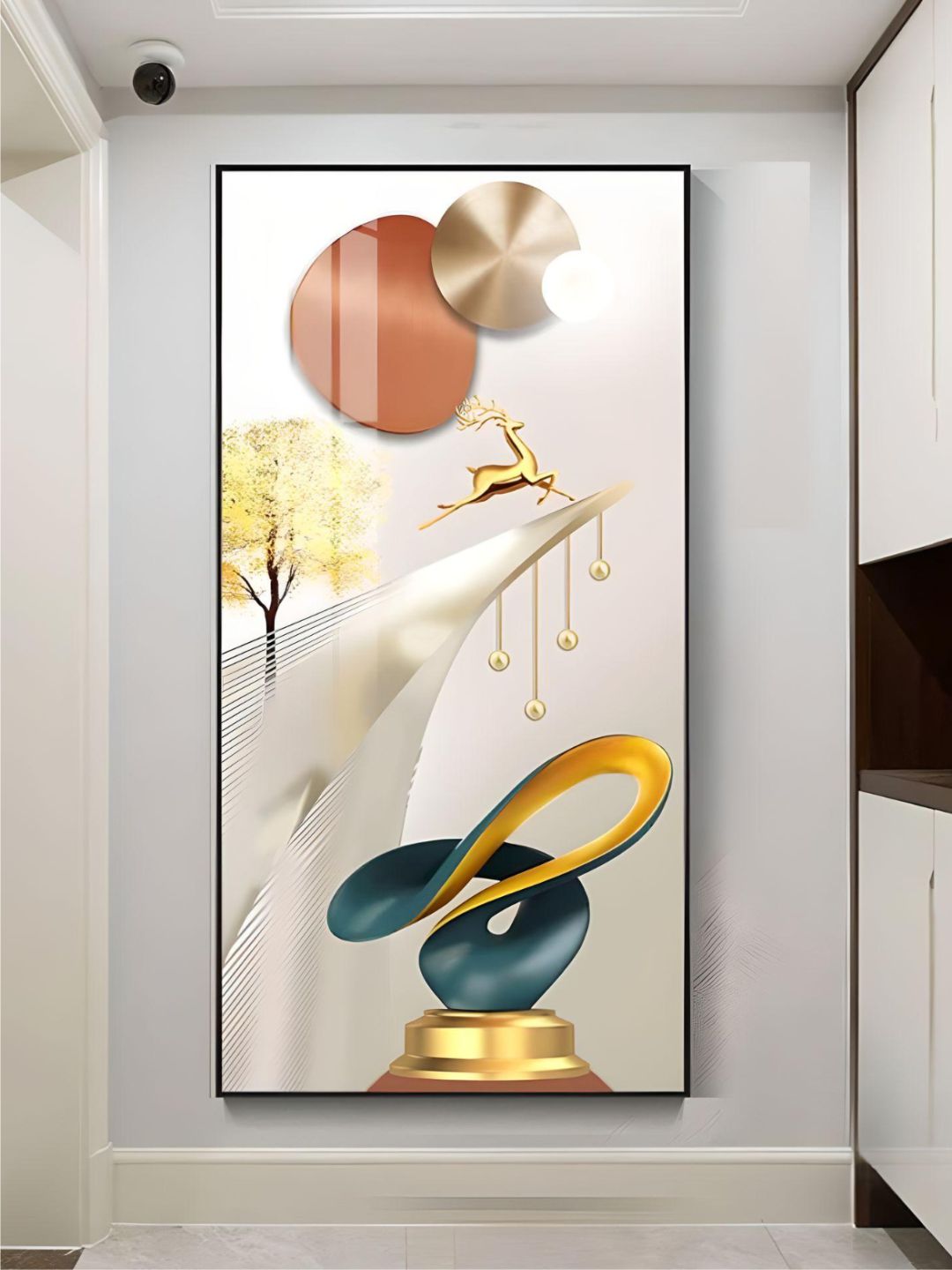 Golden Circle Of Light Nordic Abstract Auspicious Wall Art Fine Art Canvas Prints Modern Skyscraper Format Pictures For Luxury Living Room Wall Decor