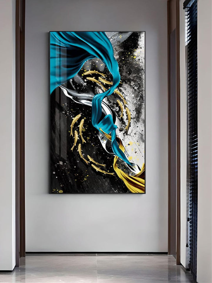 Luxury Abstract Nordic Wall Art Lucky Golden Fish Green Blue Contemporary Fine Art Canvas Prints Luxury Home Office Wall Art Decor