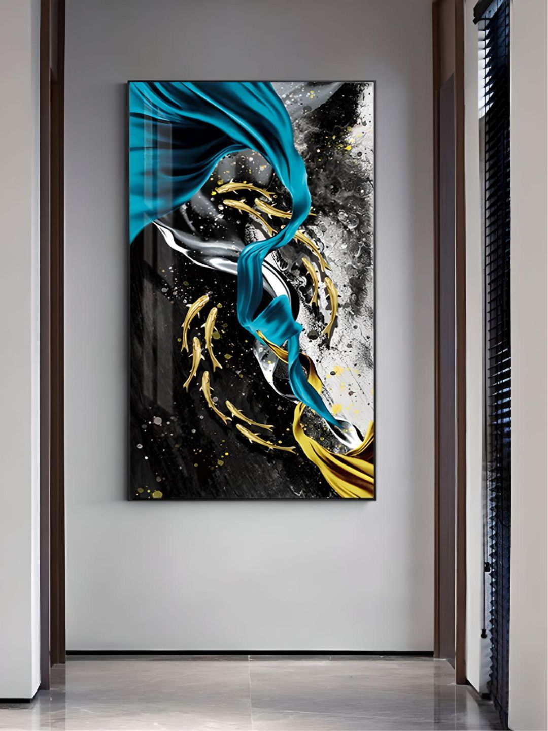 Luxury Abstract Nordic Wall Art Lucky Golden Fish Green Blue Contemporary Fine Art Canvas Prints Luxury Home Office Wall Art Decor