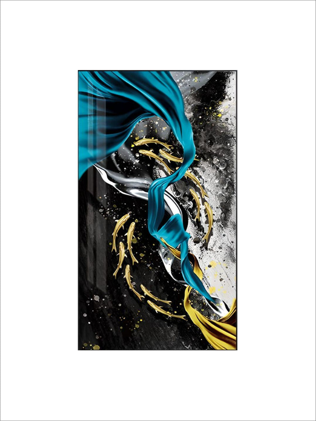 Luxury Abstract Nordic Wall Art Lucky Golden Fish Green Blue Contemporary Fine Art Canvas Prints Luxury Home Office Wall Art Decor
