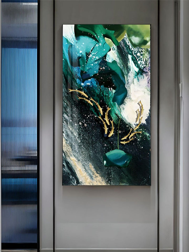Luxury Abstract Nordic Wall Art Lucky Golden Fish Green Blue Contemporary Fine Art Canvas Prints Luxury Home Office Wall Art Decor