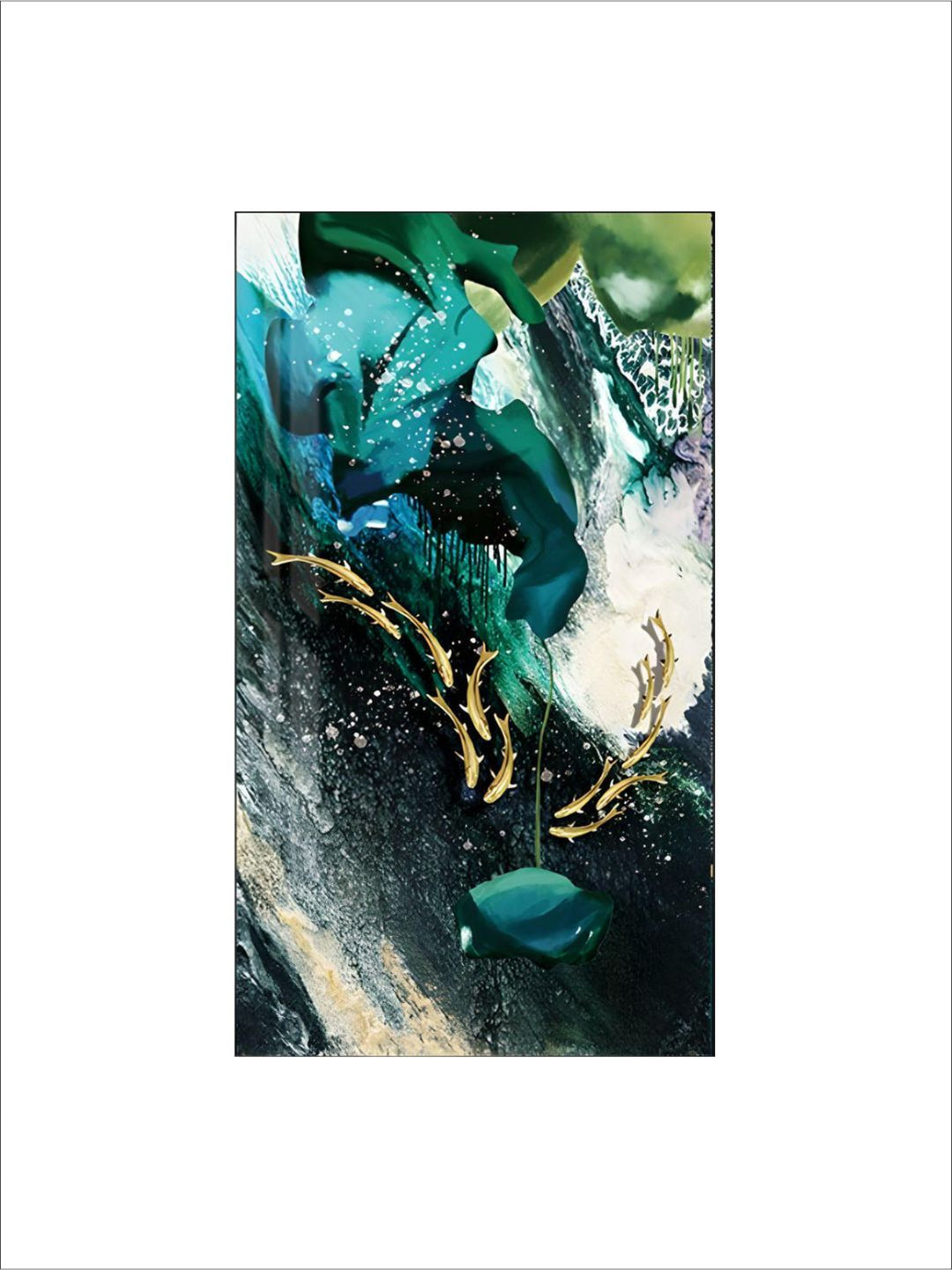 Luxury Abstract Nordic Wall Art Lucky Golden Fish Green Blue Contemporary Fine Art Canvas Prints Luxury Home Office Wall Art Decor