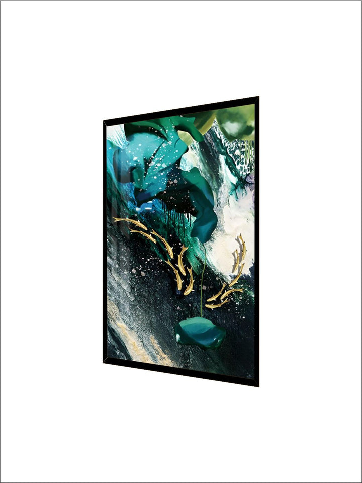 Luxury Abstract Nordic Wall Art Lucky Golden Fish Green Blue Contemporary Fine Art Canvas Prints Luxury Home Office Wall Art Decor