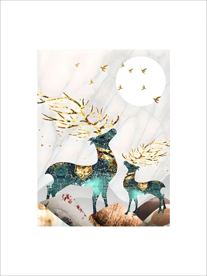 Magical Nordic Moonlight Deer Landscape Wall Art Fine Art Canvas Prints Modern Abstract Nature Pictures Luxury Living Room Wall Art Home Interior Decor