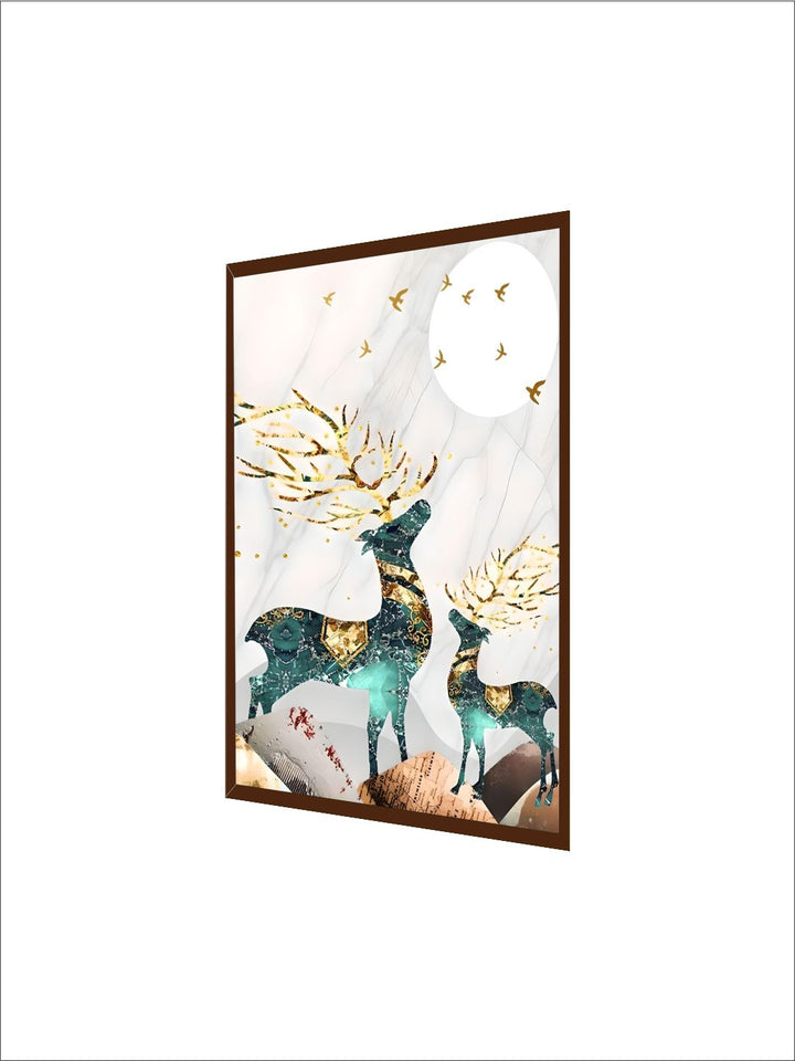 Magical Nordic Moonlight Deer Landscape Wall Art Fine Art Canvas Prints Modern Abstract Nature Pictures Luxury Living Room Wall Art Home Interior Decor