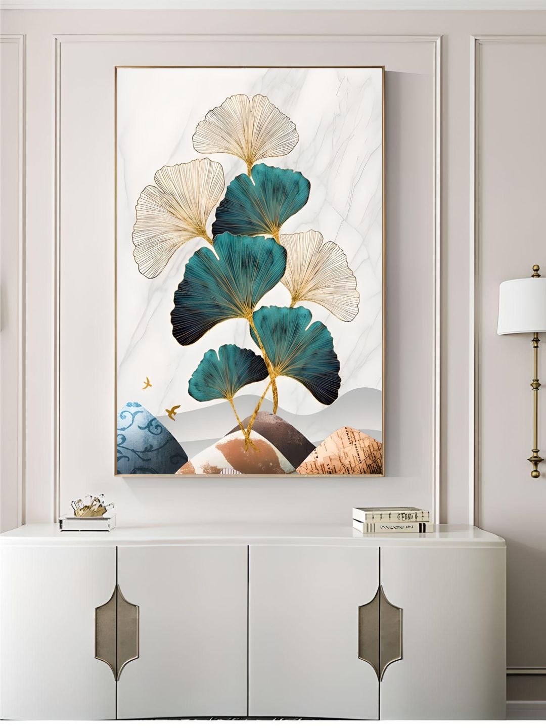 Magical Nordic Moonlight Deer Landscape Wall Art Fine Art Canvas Prints Modern Abstract Nature Pictures Luxury Living Room Wall Art Home Interior Decor