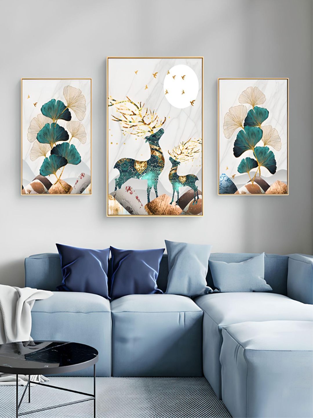 Magical Nordic Moonlight Deer Landscape Wall Art Fine Art Canvas Prints Modern Abstract Nature Pictures Luxury Living Room Wall Art Home Interior Decor