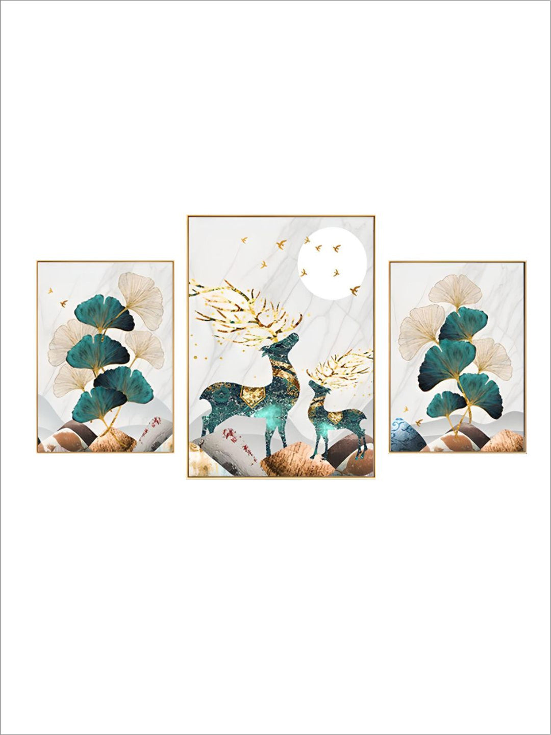 Magical Nordic Moonlight Deer Landscape Wall Art Fine Art Canvas Prints Modern Abstract Nature Pictures Luxury Living Room Wall Art Home Interior Decor