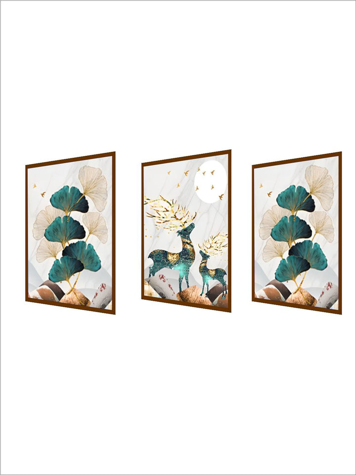 Magical Nordic Moonlight Deer Landscape Wall Art Fine Art Canvas Prints Modern Abstract Nature Pictures Luxury Living Room Wall Art Home Interior Decor