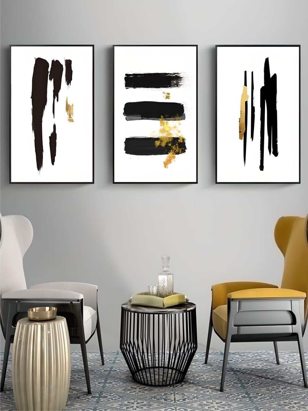 Abstract Black Gold Brush Stroke Wall Art Fine Art Canvas Prints Nordic Minimalist Pictures For Living Room Dining Room Modern Home Interior Wall Art Decoration
