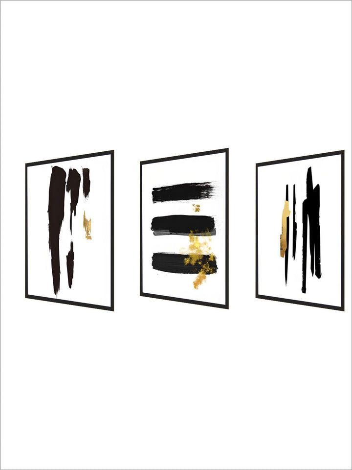 Abstract Black Gold Brush Stroke Wall Art Fine Art Canvas Prints Nordic Minimalist Pictures For Living Room Dining Room Modern Home Interior Wall Art Decoration