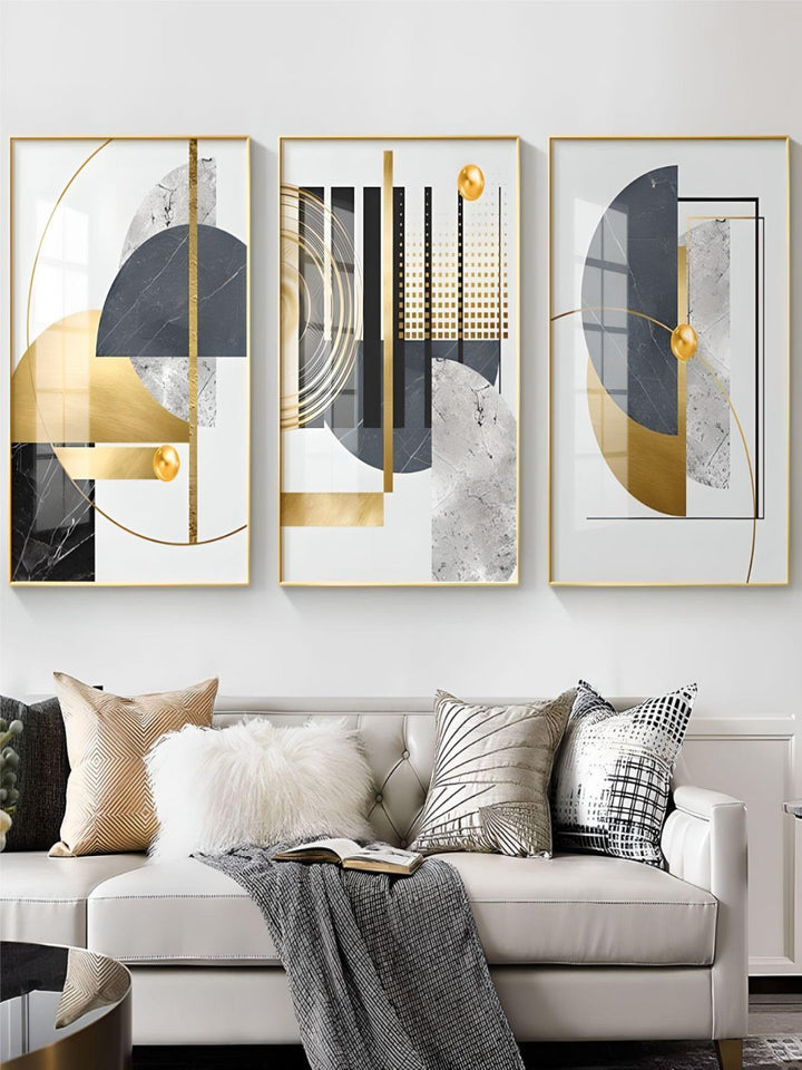 Modern Abstract Golden Geometric Wall Art Fine Art Canvas Prints Contemporary Nordic Style Pictures For Living Room Dining Room Home Office Decor