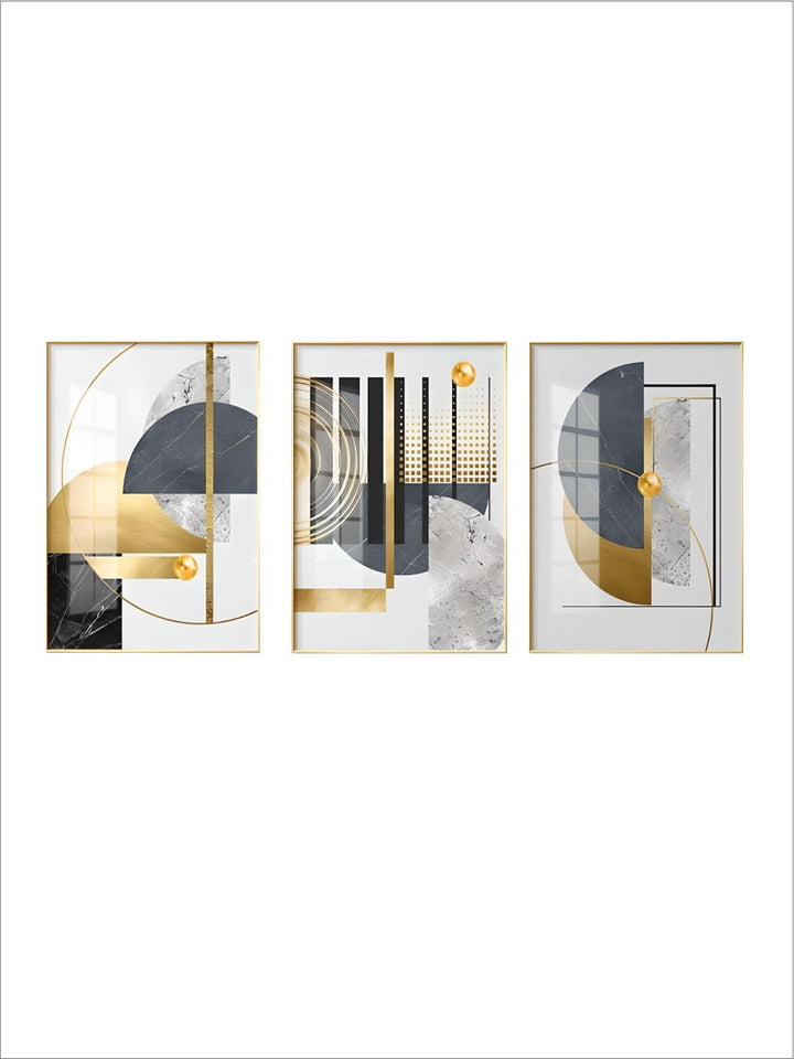 Modern Abstract Golden Geometric Wall Art Fine Art Canvas Prints Contemporary Nordic Style Pictures For Living Room Dining Room Home Office Decor