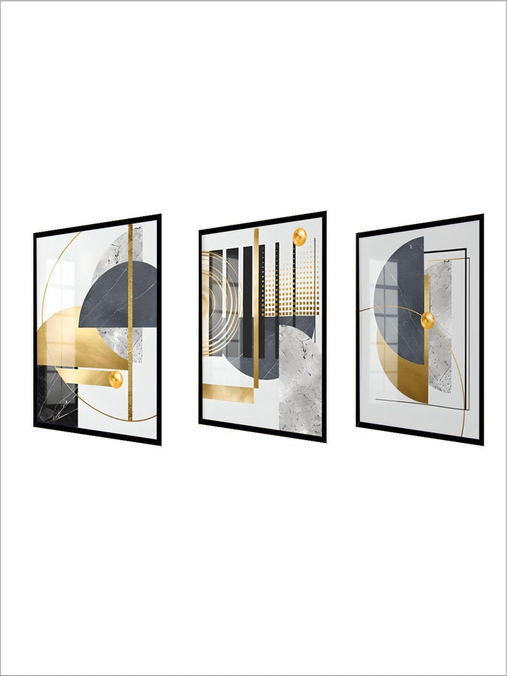 Modern Abstract Golden Geometric Wall Art Fine Art Canvas Prints Contemporary Nordic Style Pictures For Living Room Dining Room Home Office Decor