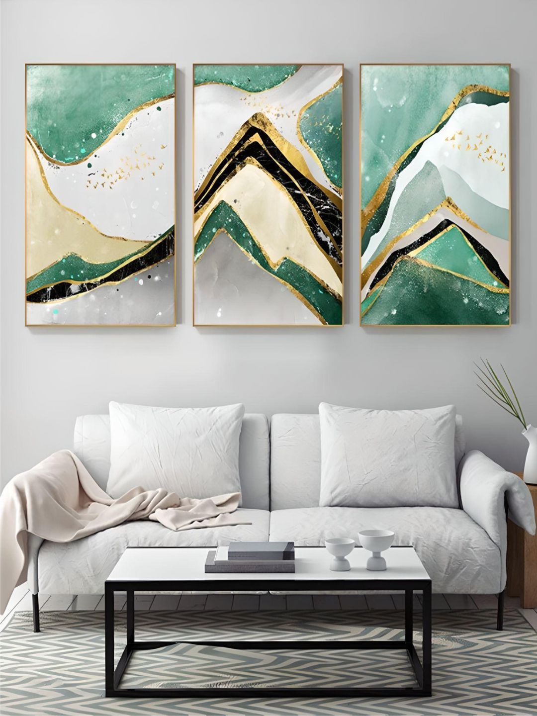 Modern Abstract Golden Green Marble Wall Art Contemporary Nordic Fine Art Canvas Prints For Office Or Home Living Room Wall Decoration