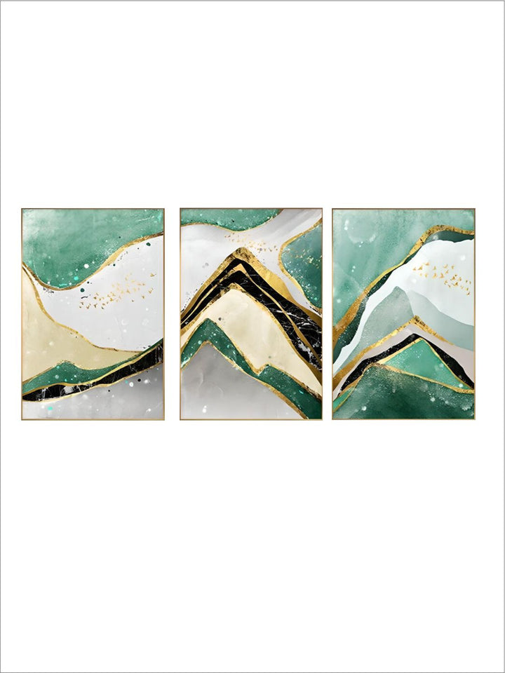 Modern Abstract Golden Green Marble Wall Art Contemporary Nordic Fine Art Canvas Prints For Office Or Home Living Room Wall Decoration