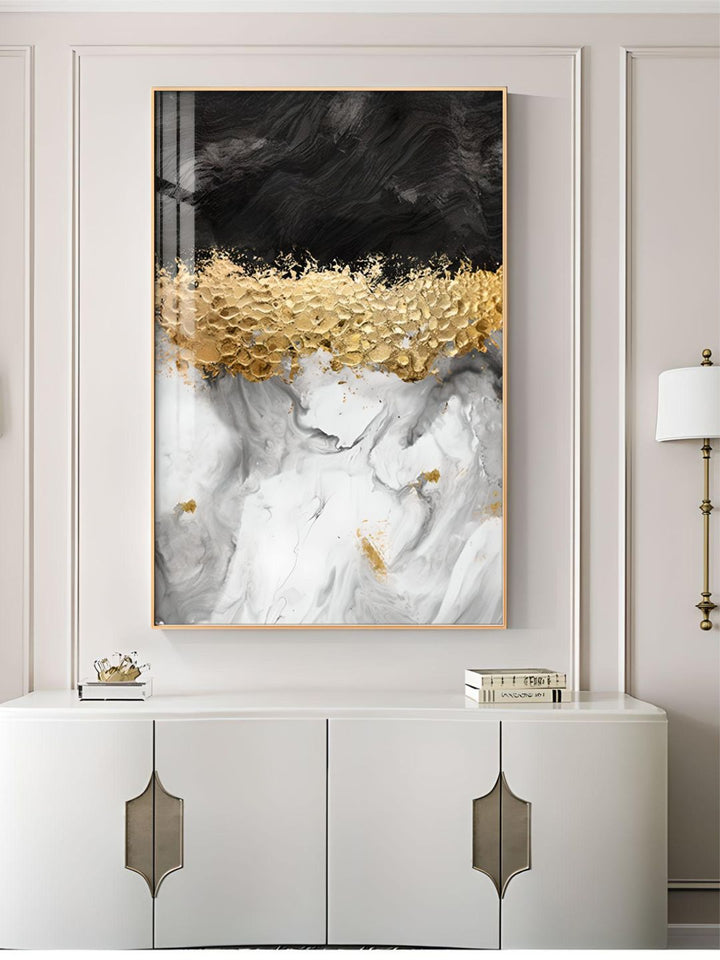 Modern Abstract Grey Marble Golden Leaves Wall Art Fine Art Canvas Prints Pictures For Luxury Living Room Dining Room Home Office Art Decor