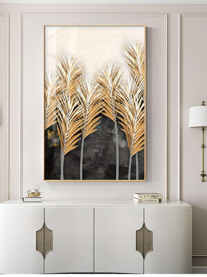 Modern Abstract Grey Marble Golden Leaves Wall Art Fine Art Canvas Prints Pictures For Luxury Living Room Dining Room Home Office Art Decor