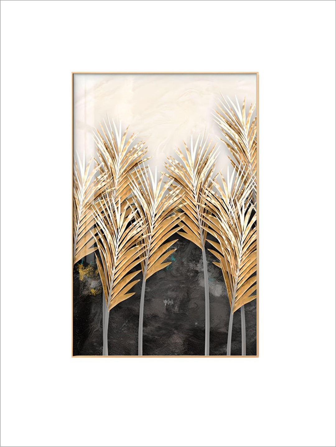 Modern Abstract Grey Marble Golden Leaves Wall Art Fine Art Canvas Prints Pictures For Luxury Living Room Dining Room Home Office Art Decor