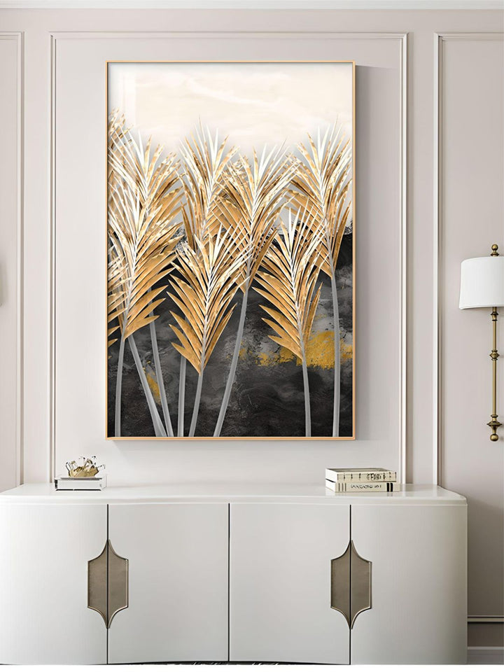 Modern Abstract Grey Marble Golden Leaves Wall Art Fine Art Canvas Prints Pictures For Luxury Living Room Dining Room Home Office Art Decor