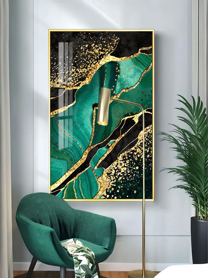 Modern Abstract Marble Print Wall Art Fine Art Canvas Prints Golden Green Agate Pictures For Luxury Living Room Dining Room Home Office Art Decor