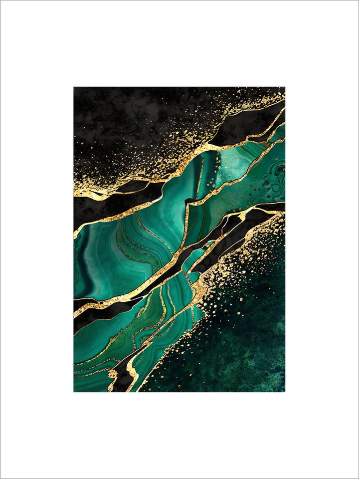 Modern Abstract Marble Print Wall Art Fine Art Canvas Prints Golden Green Agate Pictures For Luxury Living Room Dining Room Home Office Art Decor