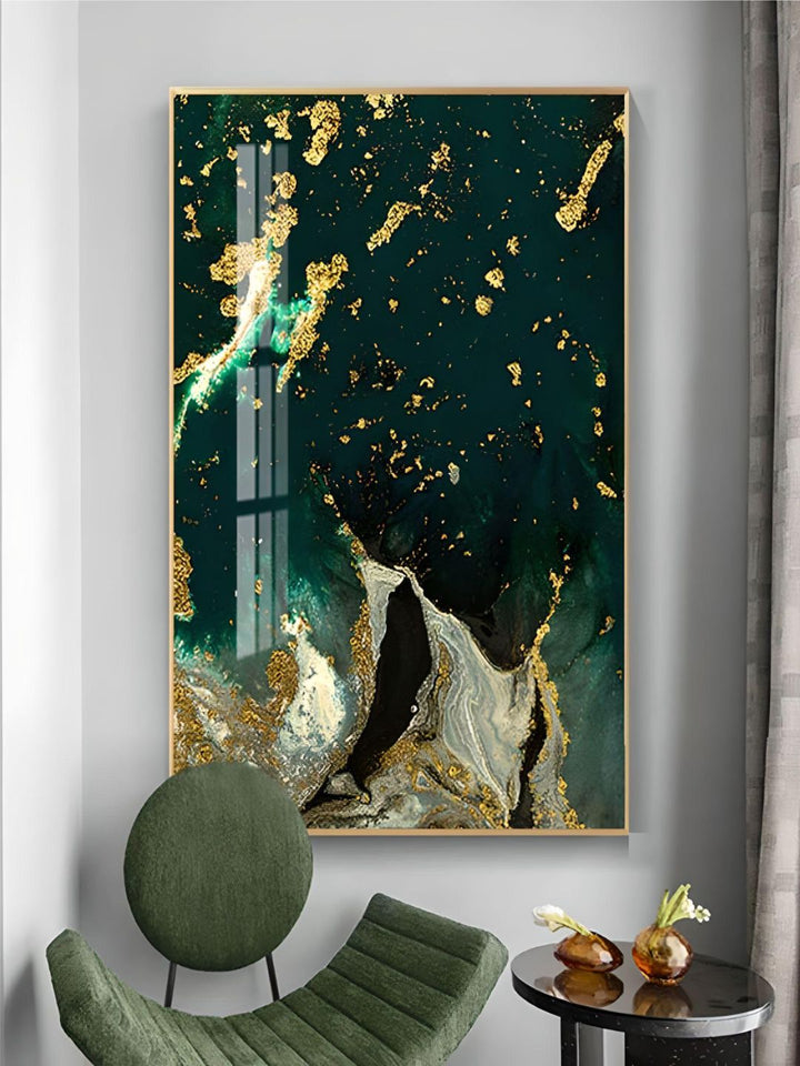 Modern Abstract Marble Print Wall Art Fine Art Canvas Prints Golden Green Agate Pictures For Luxury Living Room Dining Room Home Office Art Decor