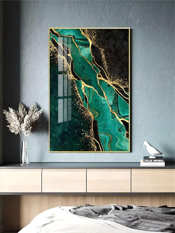 Modern Abstract Marble Print Wall Art Fine Art Canvas Prints Golden Green Agate Pictures For Luxury Living Room Dining Room Home Office Art Decor