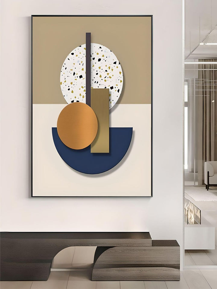 Modern Abstract Wall Art Fine Art Canvas Prints Minimalist 3d Visual Geometrics Blue Orange Beige Terrazzo Pictures For Luxury Living Room Art Decor