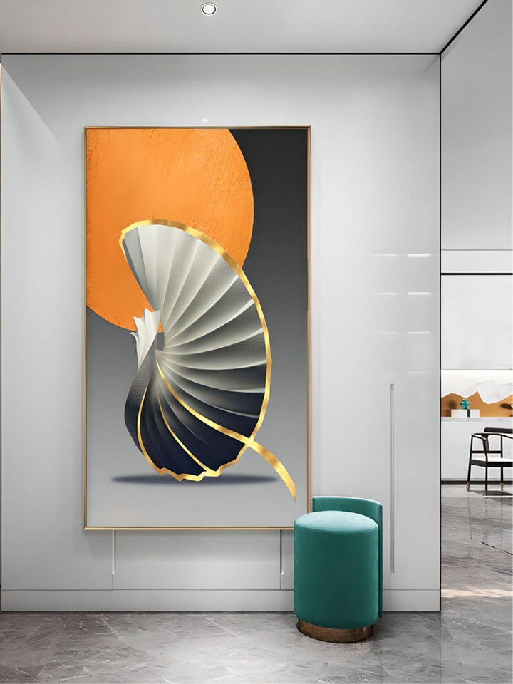 Modern Abstract Orange Golden Flowing Wall Art Fine Art Canvas Prints Pictures For Modern Loft Apartment Luxury Living Room Home Office Decor