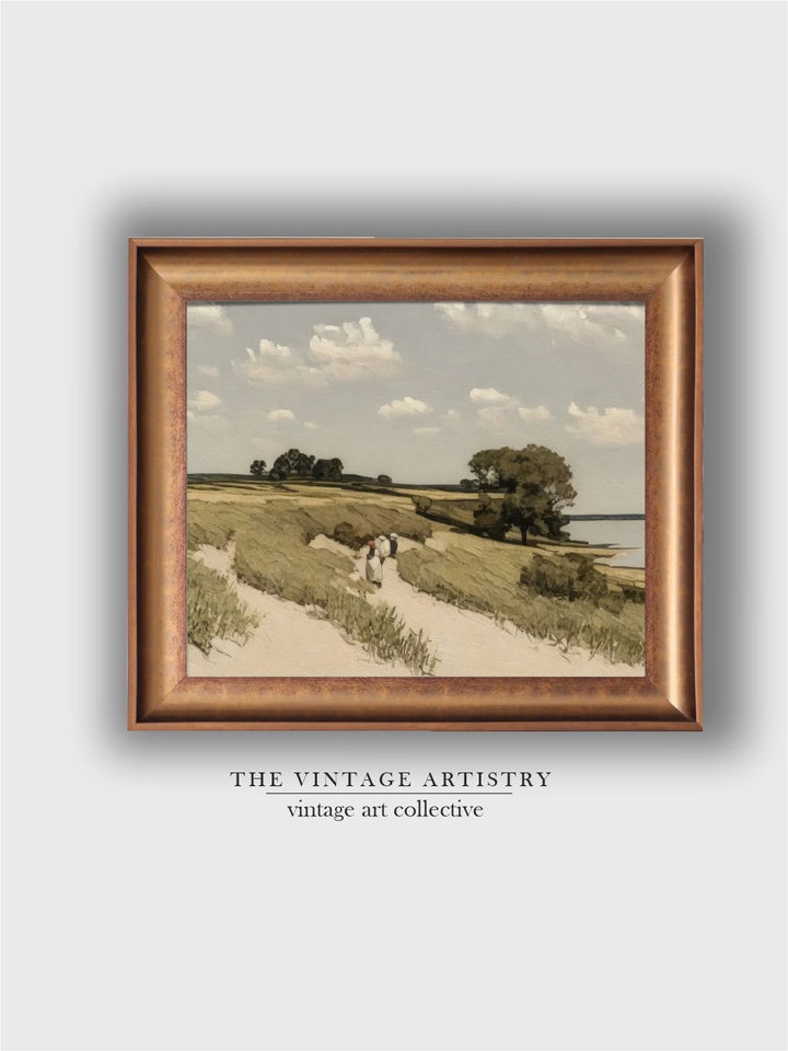 The Vintage Artistry Blue & Green Landscape Nature Framed Wall Painting