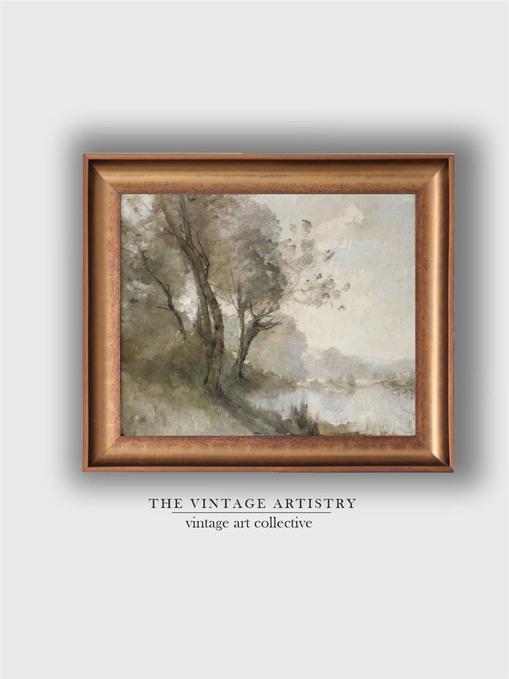 The Vintage Artistry Beige Riverside Landscape Wall Art