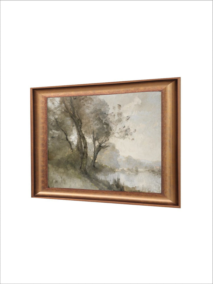 The Vintage Artistry Beige Riverside Landscape Wall Art