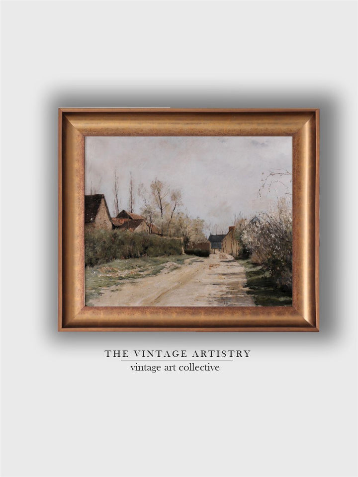The Vintage Artistry Brown Narrow Landscape Farmhouse Canvas Painting With Frame