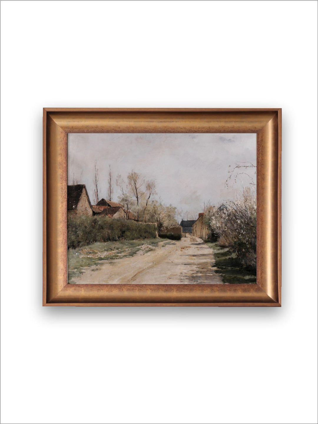 The Vintage Artistry Brown Narrow Landscape Farmhouse Canvas Painting With Frame