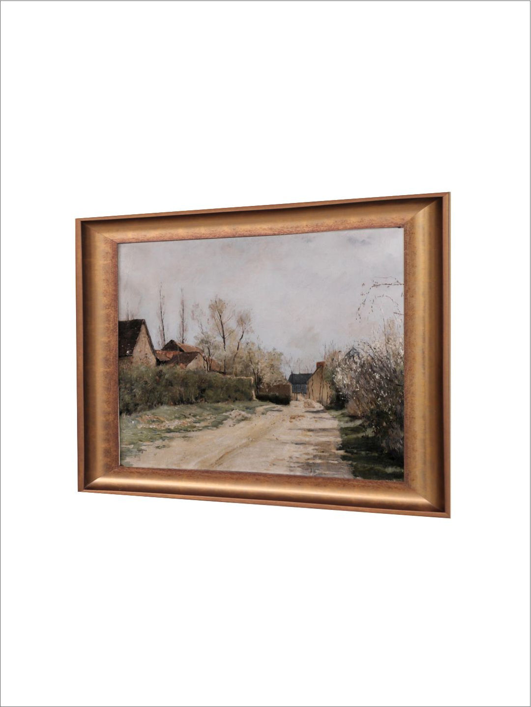 The Vintage Artistry Brown Narrow Landscape Farmhouse Canvas Painting With Frame