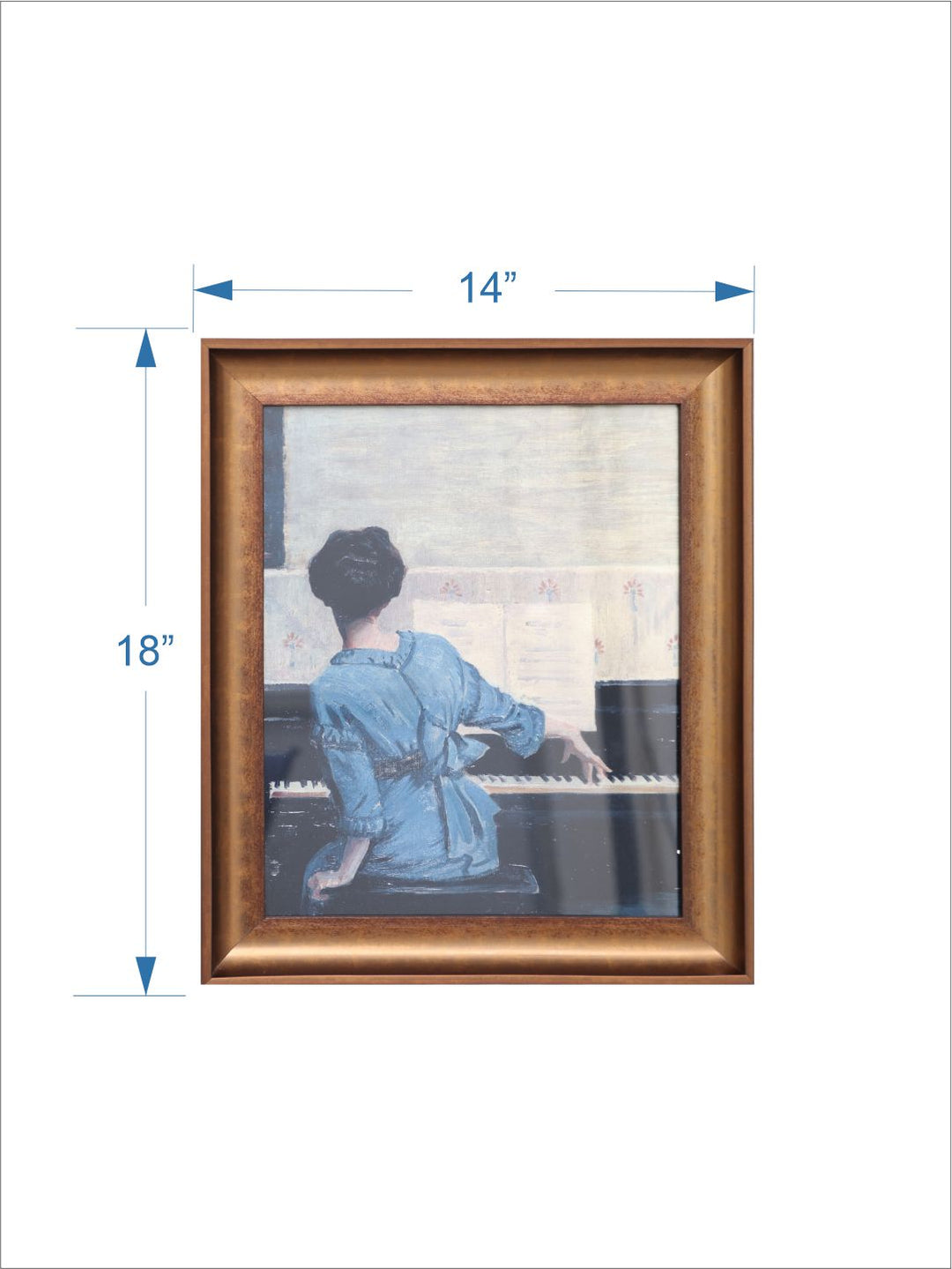 The Vintage Artistry Brown & Blue Female Pianist Printed Framed Wall Painting
