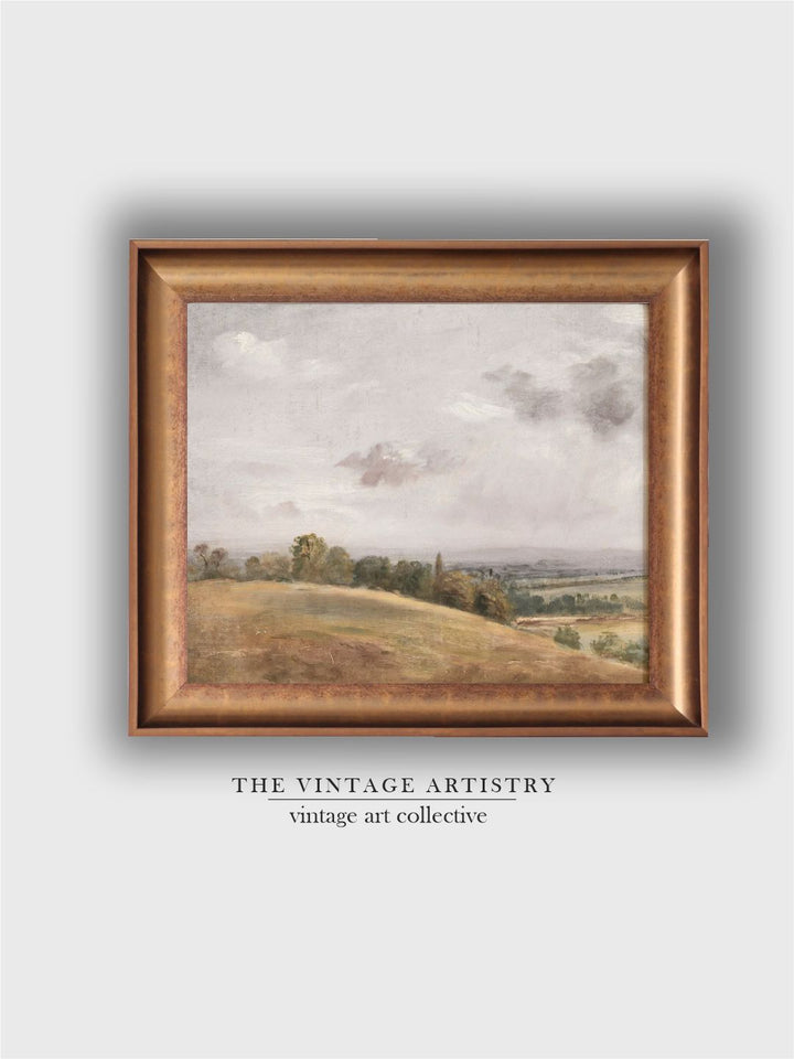 The Vintage Artistry Brown & Green Rustic Muted Hills Printed Framed Wall Painting