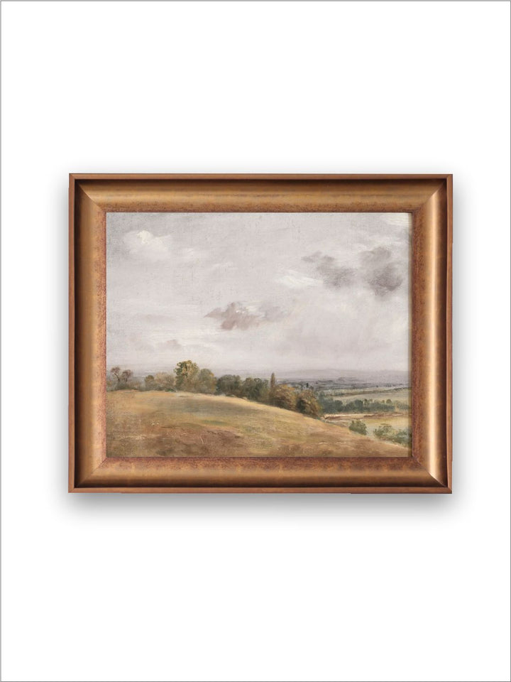 The Vintage Artistry Brown & Green Rustic Muted Hills Printed Framed Wall Painting
