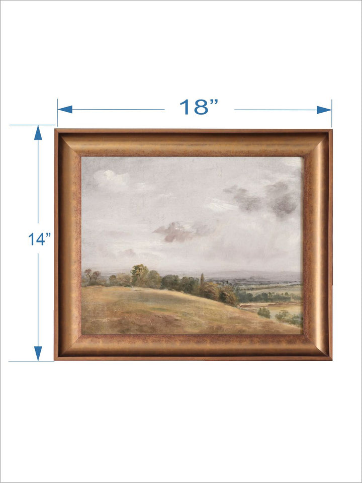 The Vintage Artistry Brown & Green Rustic Muted Hills Printed Framed Wall Painting