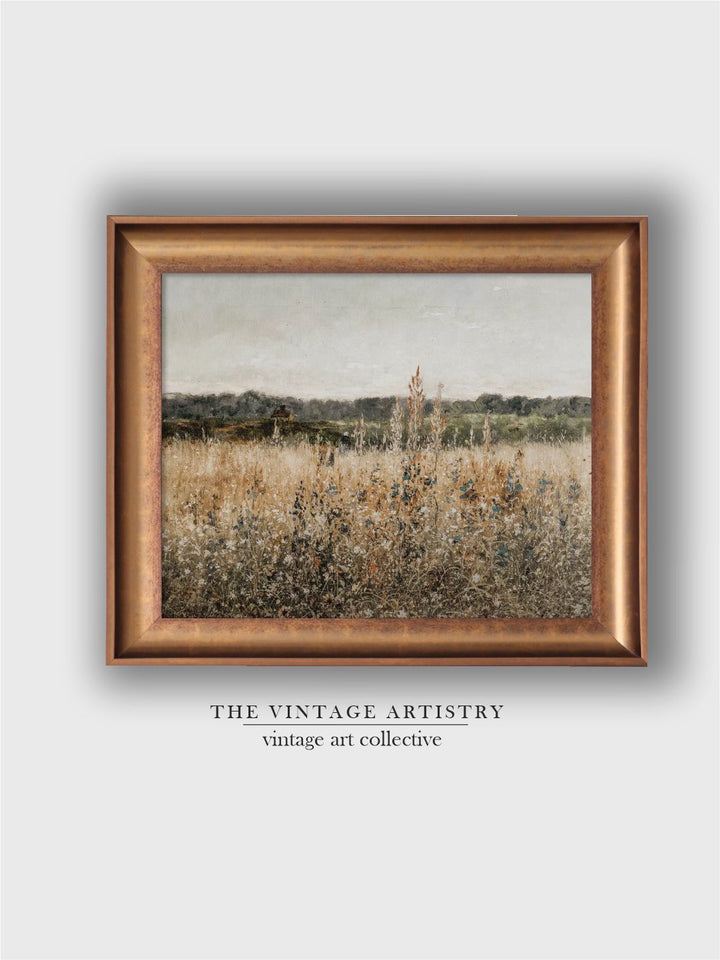 The Vintage Artistry Brown & Yellow Landscape Meadow Printed Framed Wall Painting