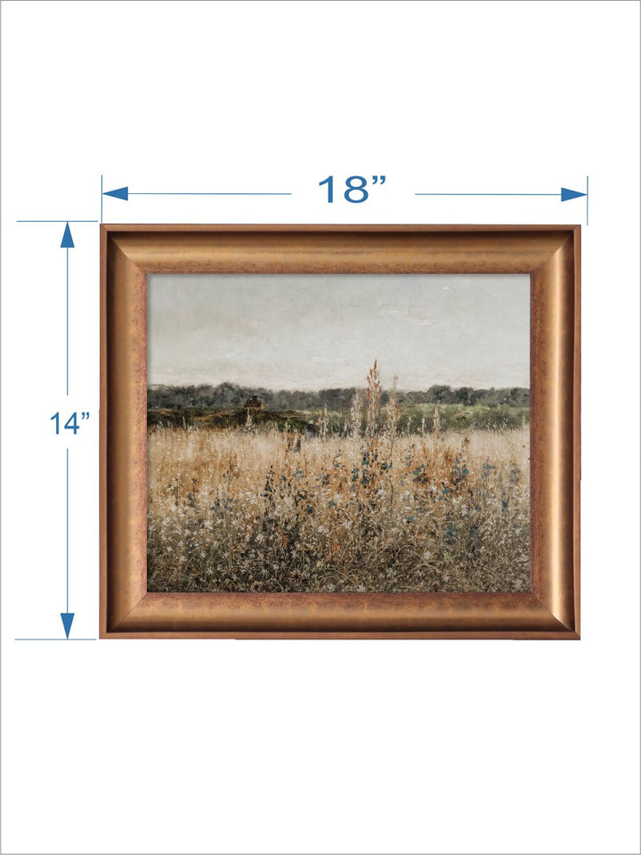 The Vintage Artistry Brown & Yellow Landscape Meadow Printed Framed Wall Painting