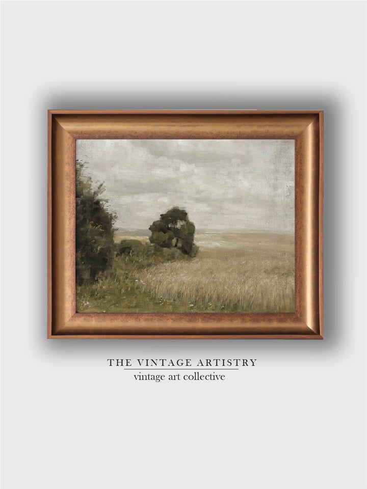 The Vintage Artistry Brown & Blue Summer Landscape Painting Framed Wall Painting