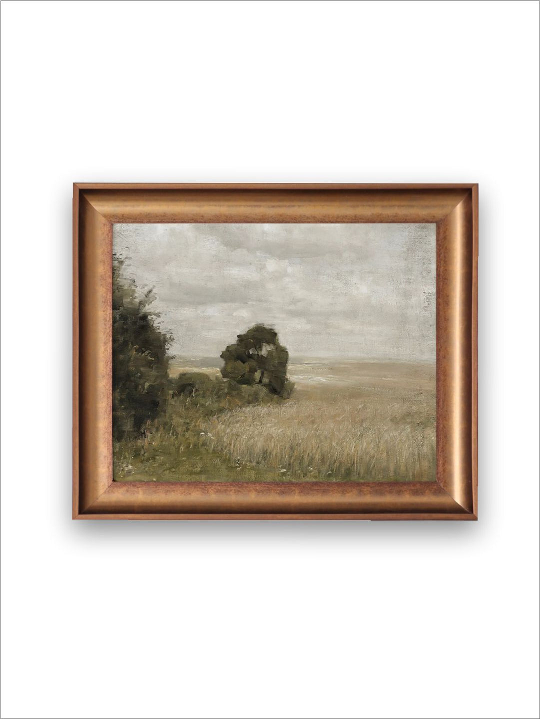 The Vintage Artistry Brown & Blue Summer Landscape Painting Framed Wall Painting