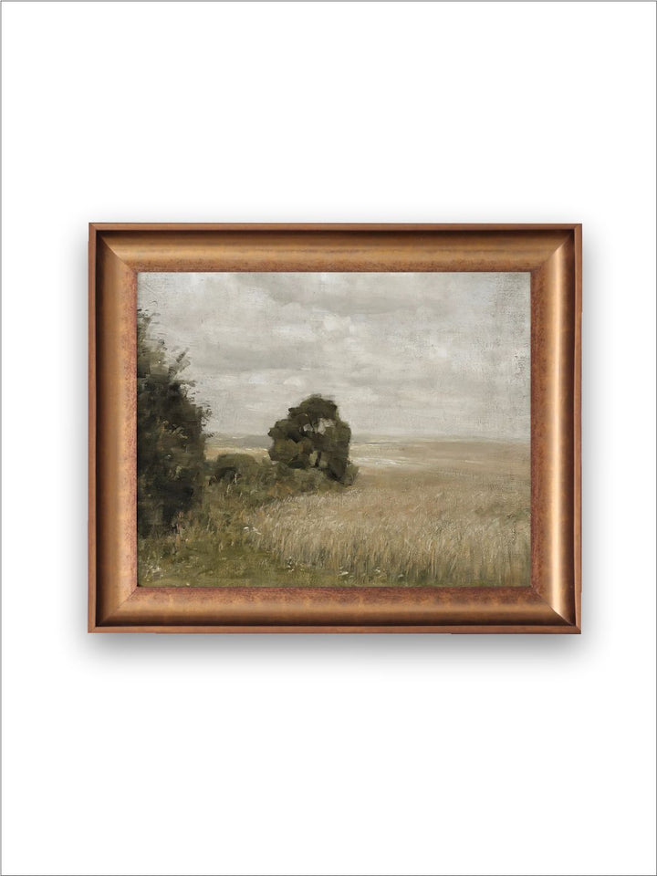 The Vintage Artistry Brown & Blue Summer Landscape Painting Framed Wall Painting