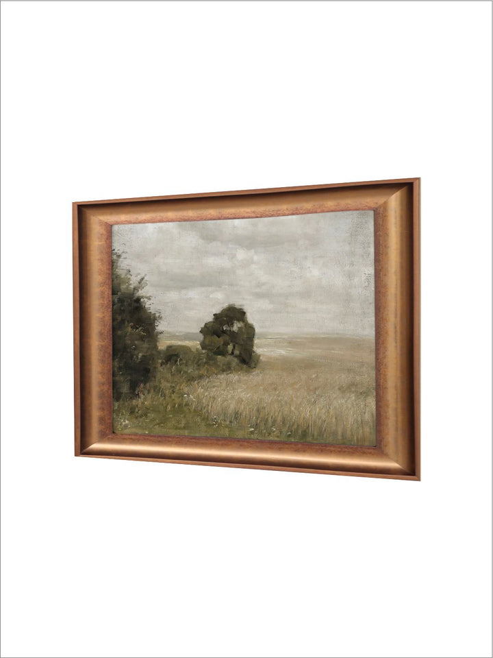 The Vintage Artistry Brown & Blue Summer Landscape Painting Framed Wall Painting